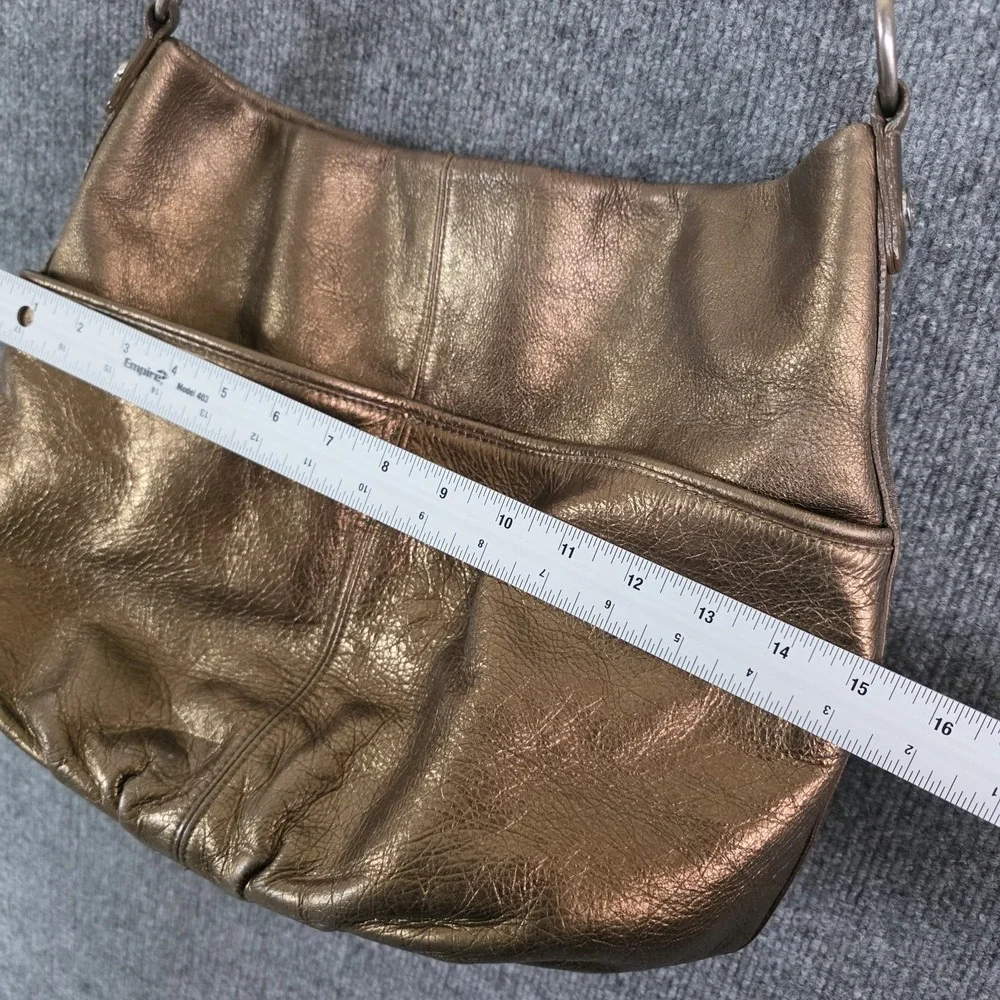 Vintage Brighton Bronze Metallic Leather‎ Hobo Large Bag Braided Strap Shoulder